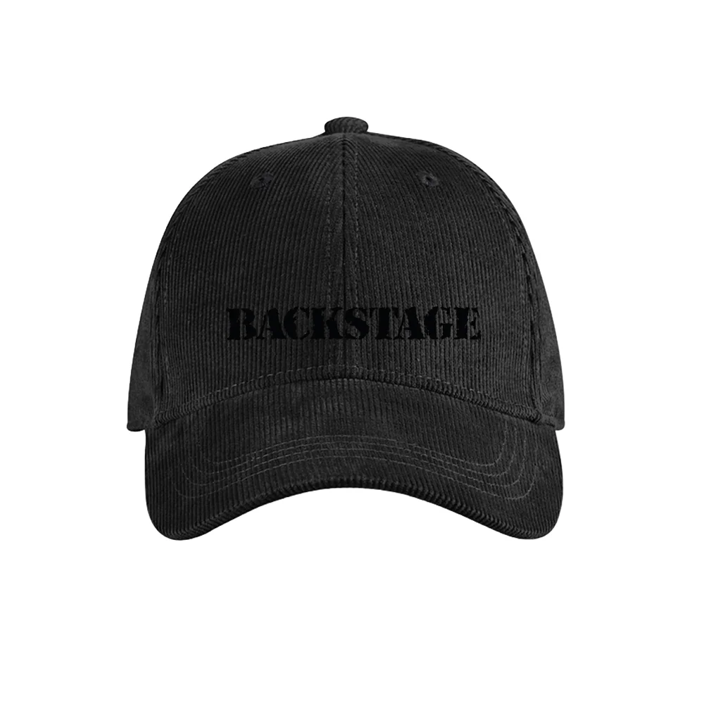 schwarze cord cap mit backstage bestickung