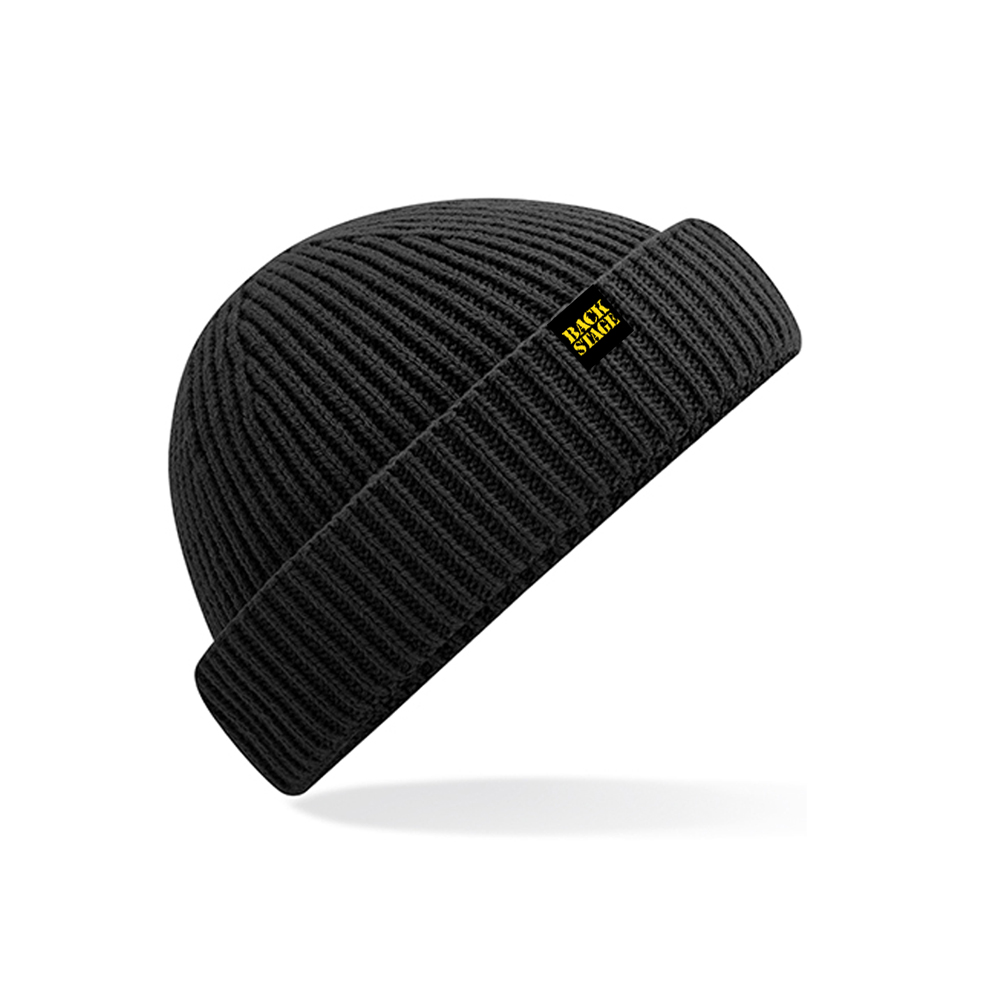 schwarze beanie mit backstage logo